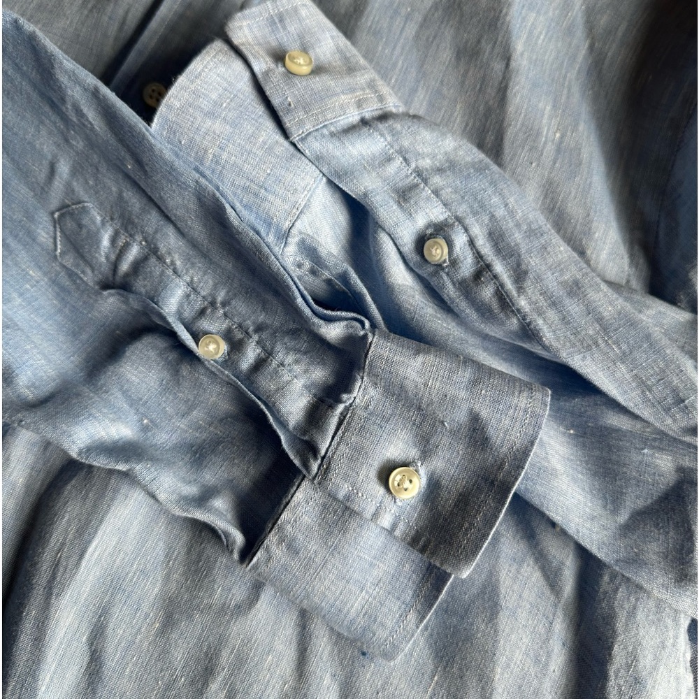 ALAN PAINE Men’s Blue 💯 Linen Long Sleeve Button Down Shirt - Size LARGE - Picture 5 of 13